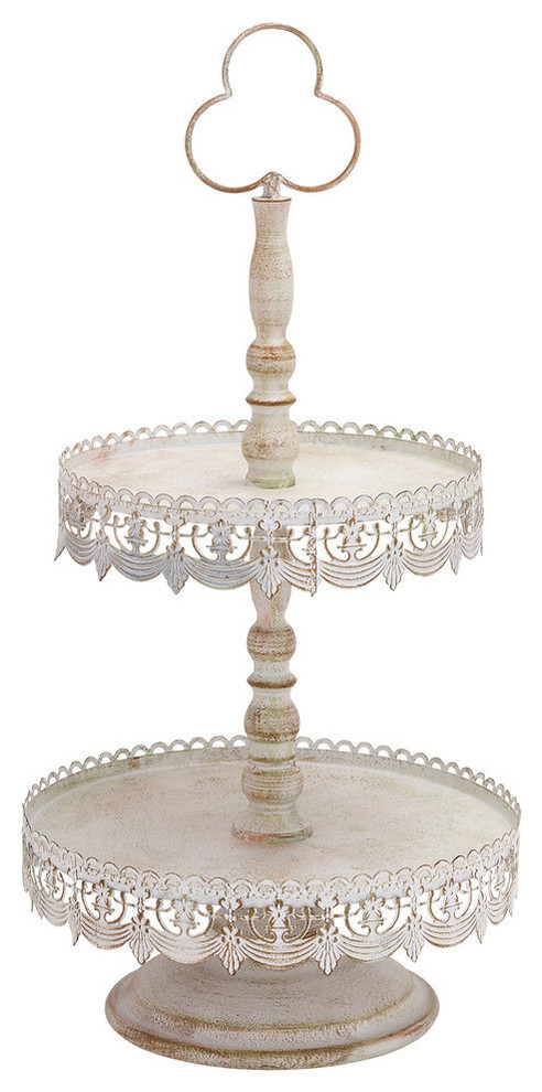 Two Tier Chantilly Tray With Scrolled Accents White 