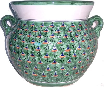 Medium Size Green Peacock Talavera Ceramic Pot Mediterranean Indoor Pots And Planters By Fine Crafts Imports Houzz