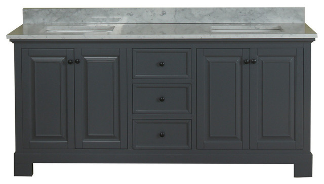 Richmond 72", Double Bathroom Vanity, Gray With Carrera Marble Top ...