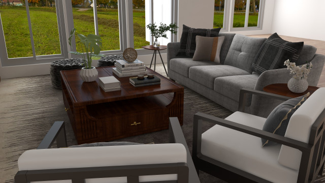 Condo 3D Rendering trendy-dagligstue