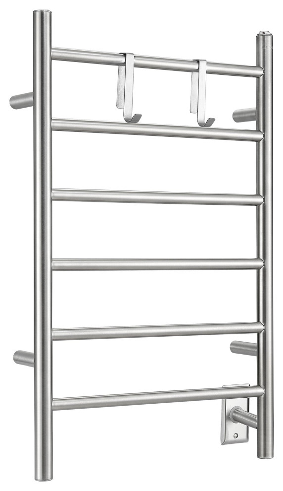 Ancona Comfort Dual 6Bar Towel Warmer With 2 Hooks, Brushed Stainless