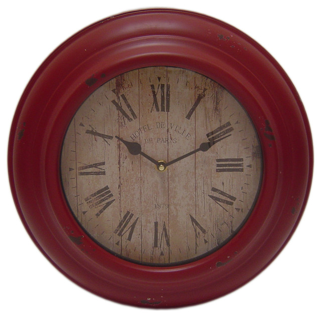Distressed Antique Red Wall Clock Farmhouse Wall Clocks by Cheungs