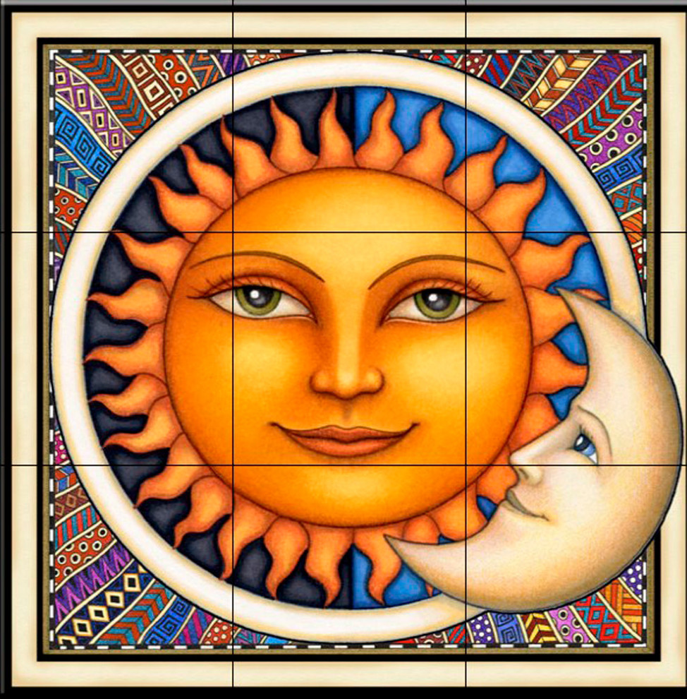 Tile Mural, Celestial Dreamy Sun by Dan Morris, 12.75