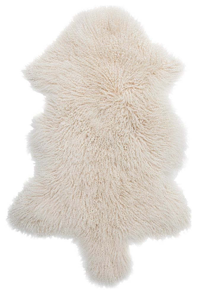 Mongolian Lamb Fur Rug, Natural Contemporary Area Rugs by
