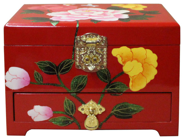 Chinese Oriental Red Lacquer Flower Mirror Jewelry Chest Box Hcs4450 Chinese Oriental Red Lacquer Flower Mirror Jewelry Chest Box Hcs4450