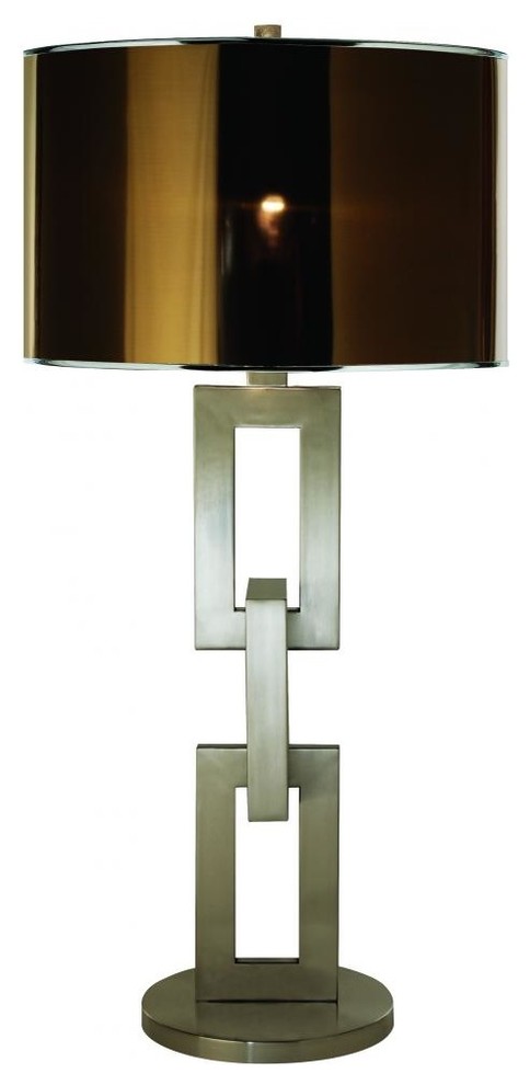 One Light Brushed Nickel Bronze Smoke Shade Table Lamp