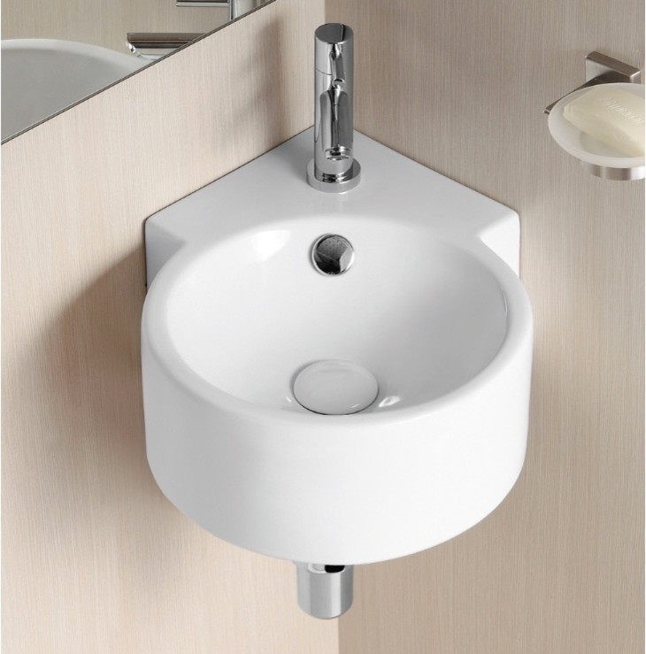 Round White Ceramic Wall Mounted Corner Bathroom Sink