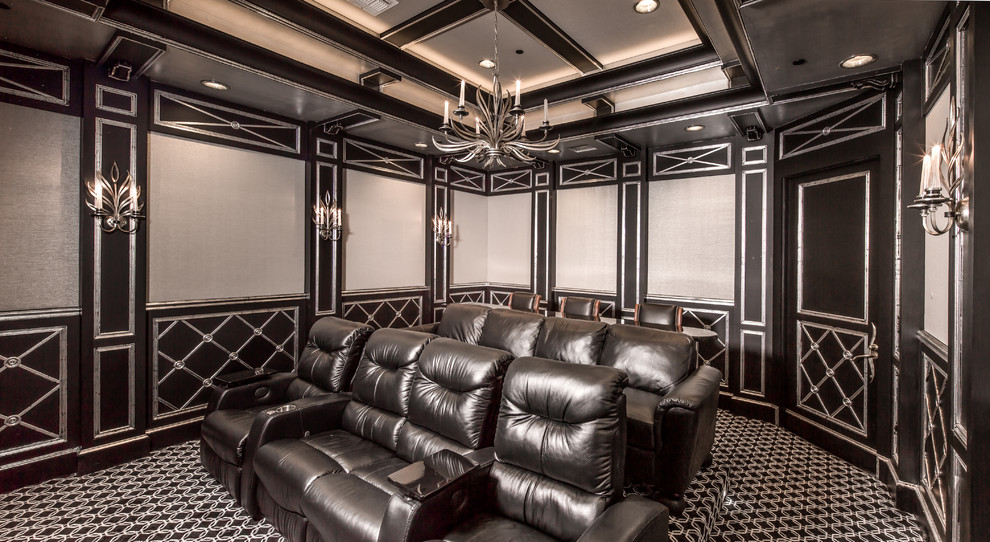 Example of a tuscan home theater design in Houston