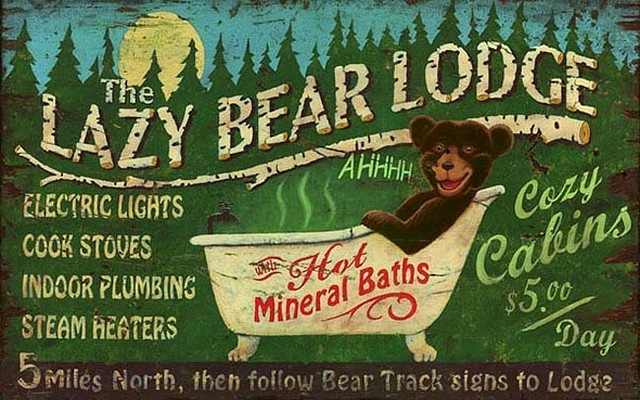 Lazy Bear Lodge Large Vintage Wooden Sign, 32x20