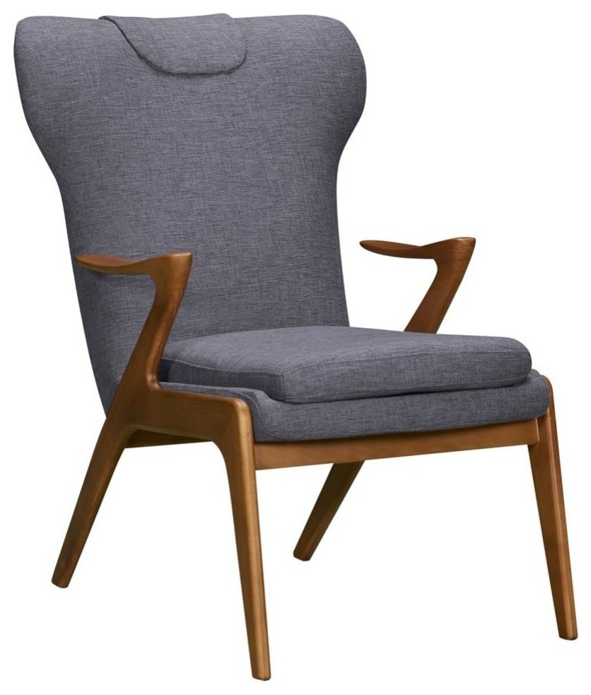 Ryder Mid-Century Accent Chair, Champagne Ash Wood Finish and Dark Gray Fabric
