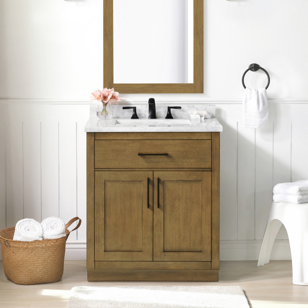 OVE Decors Athea 30" Vanity, Brushed Nickel, Extra Black Hardware, 30" - Transitional - Bathroom ...