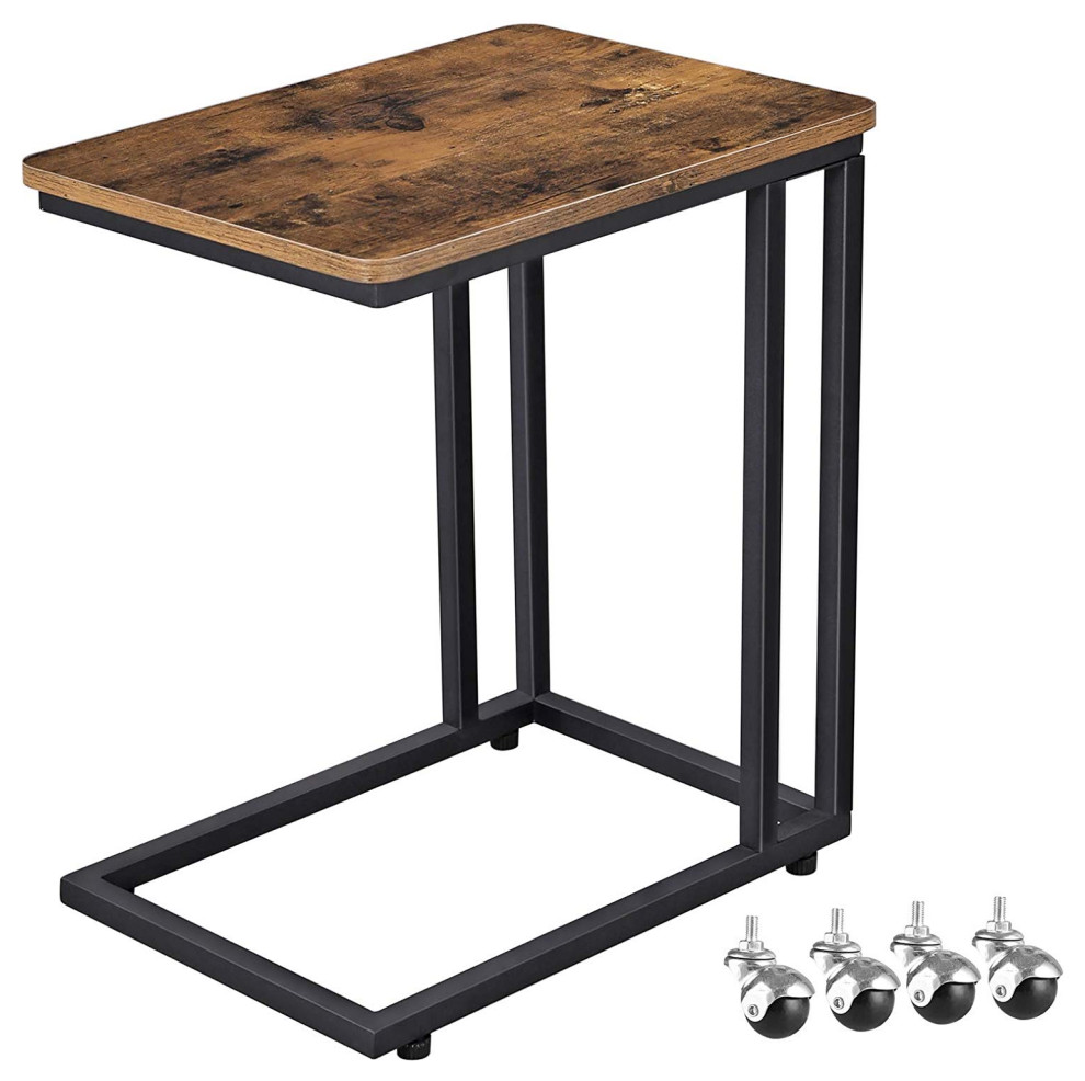 Side End Table, Mobile Snack Table,Wood Look Industrial  Accent  table Furniture