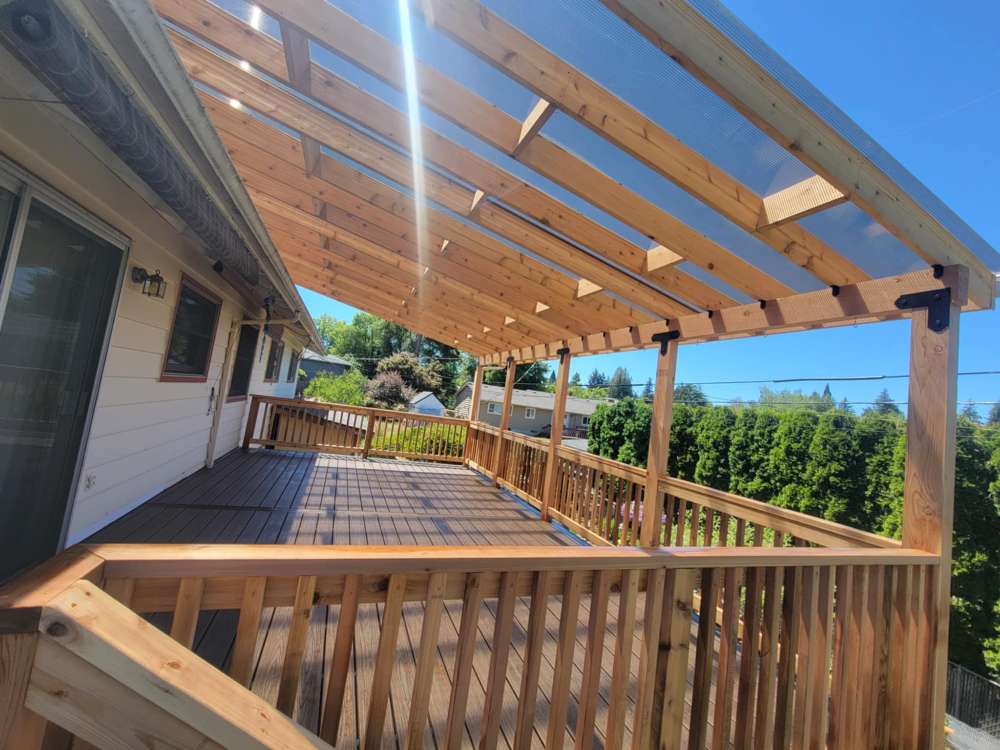 Composite deck with clear polycarbonate on it