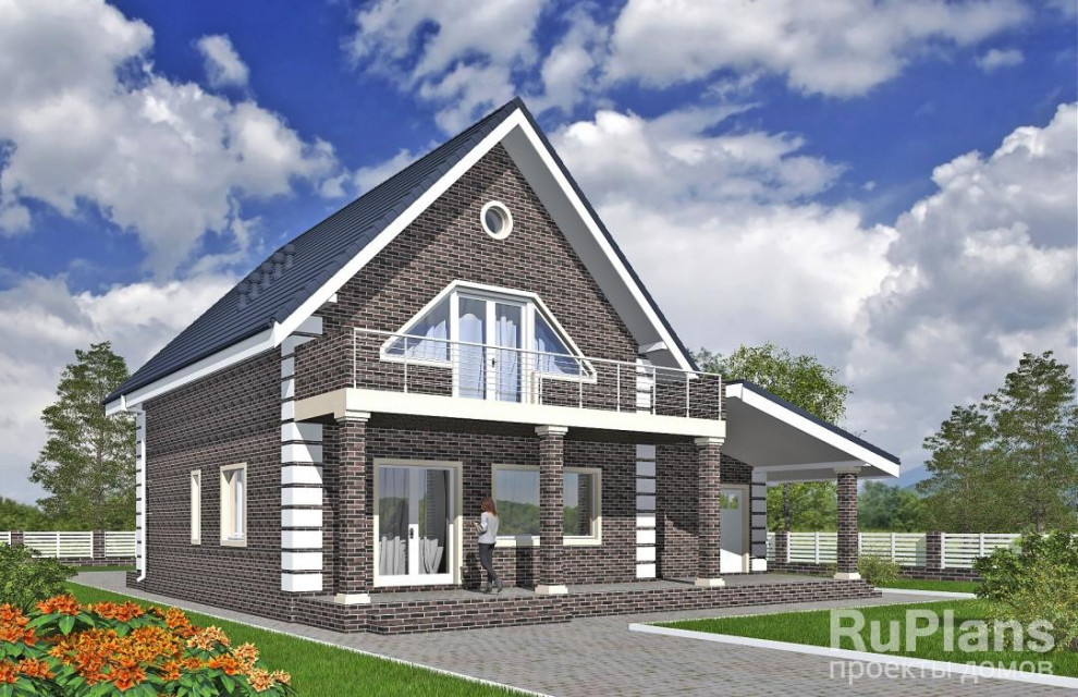 Rg5884 - Одноэтажный дом с мансардой, гаражом, террасой и балконами