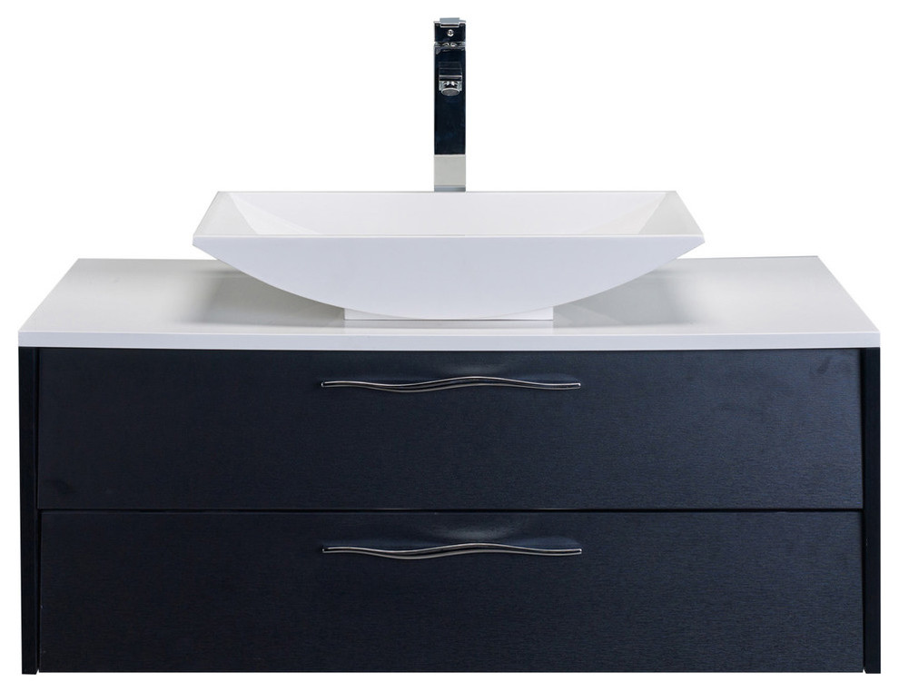 Eviva Zenvi 39" Black Wood Modern Bathroom Vanity Set with Overmount