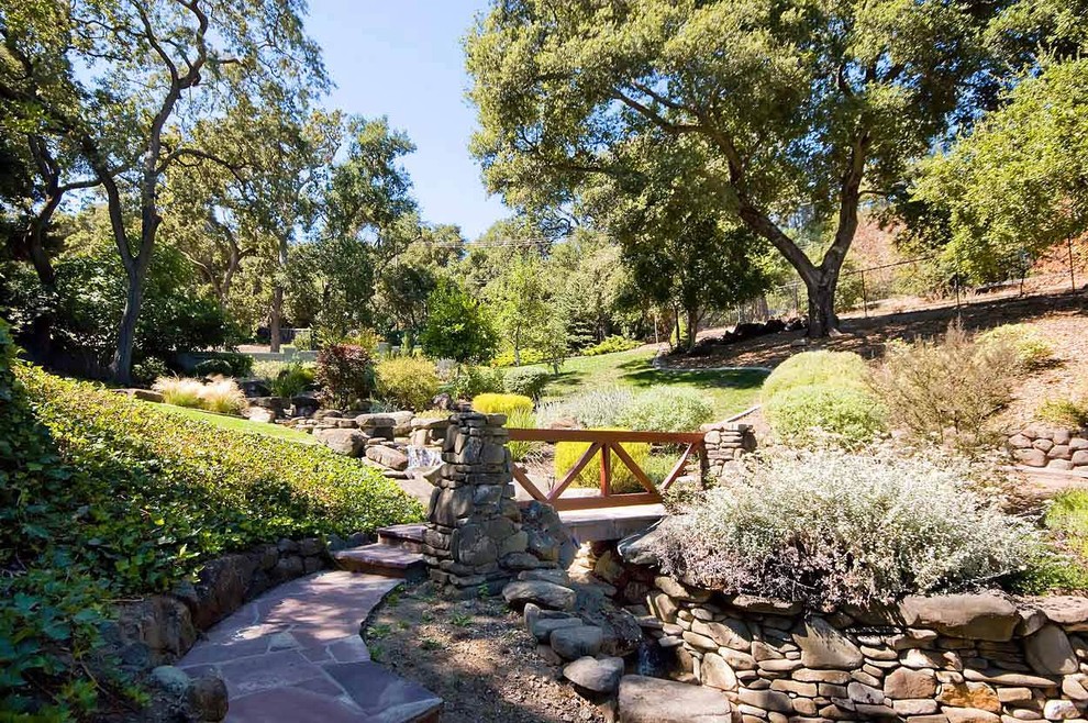 This is an example of a traditional garden in San Francisco with a water feature.