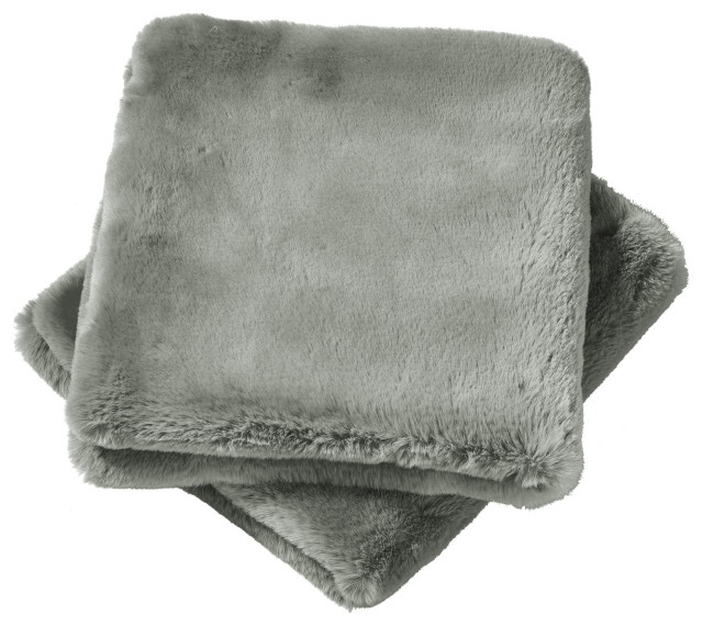 Heavy Faux Fur Throw Pillow Covers 2pcs Set, Silver, 14''x26''