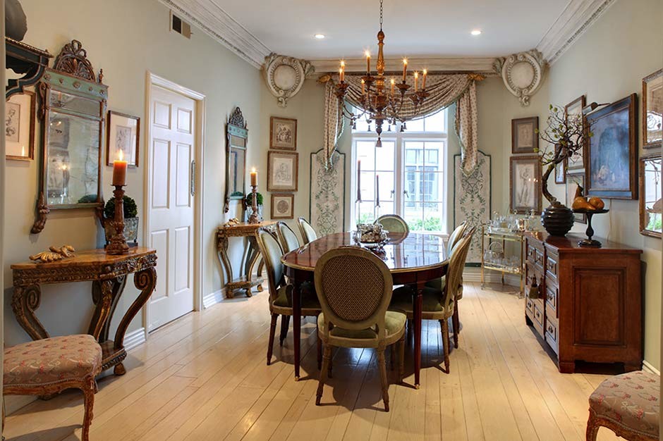 Mid-sized traditional separate dining room in Other with beige walls, light hardwood floors, no fireplace and beige floor.