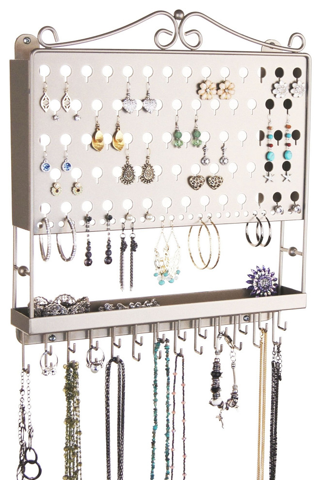 Hanging Earring Organizer Acrylic Hanging Jewelry Chain Holder Wall Mounted Holder Hanging Jewelry Earring Organizer Necklace Bracelet Holder with 12 Small Golden Hook for Any Jewelry