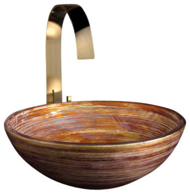 Graffiti Glass Vessel Sink, Red, Gold and Ivory