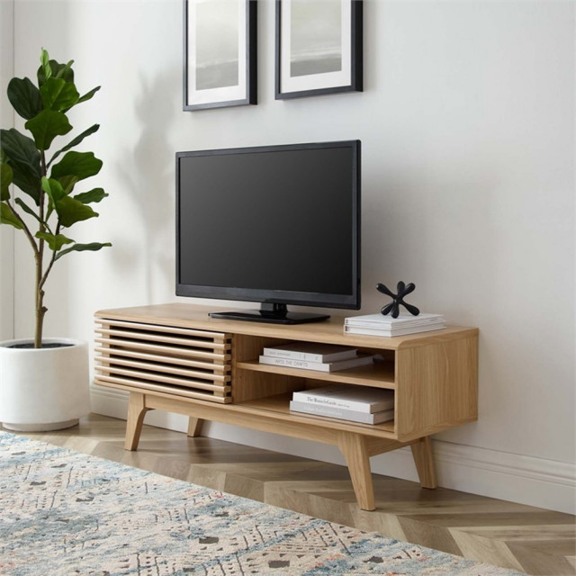 Modway Render Particleboard and Laminate TV and for TVs up to 66 in Walnut - Midcentury