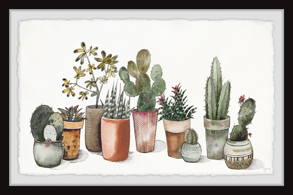 "Succulent Garden in Pots" Framed Painting Print, 18x12