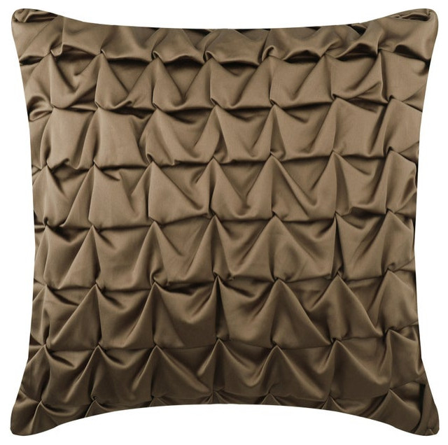 Vintage Browns Satin Ruffles Designer Dark Brown Zipper Pillow Cover 12x12 in 