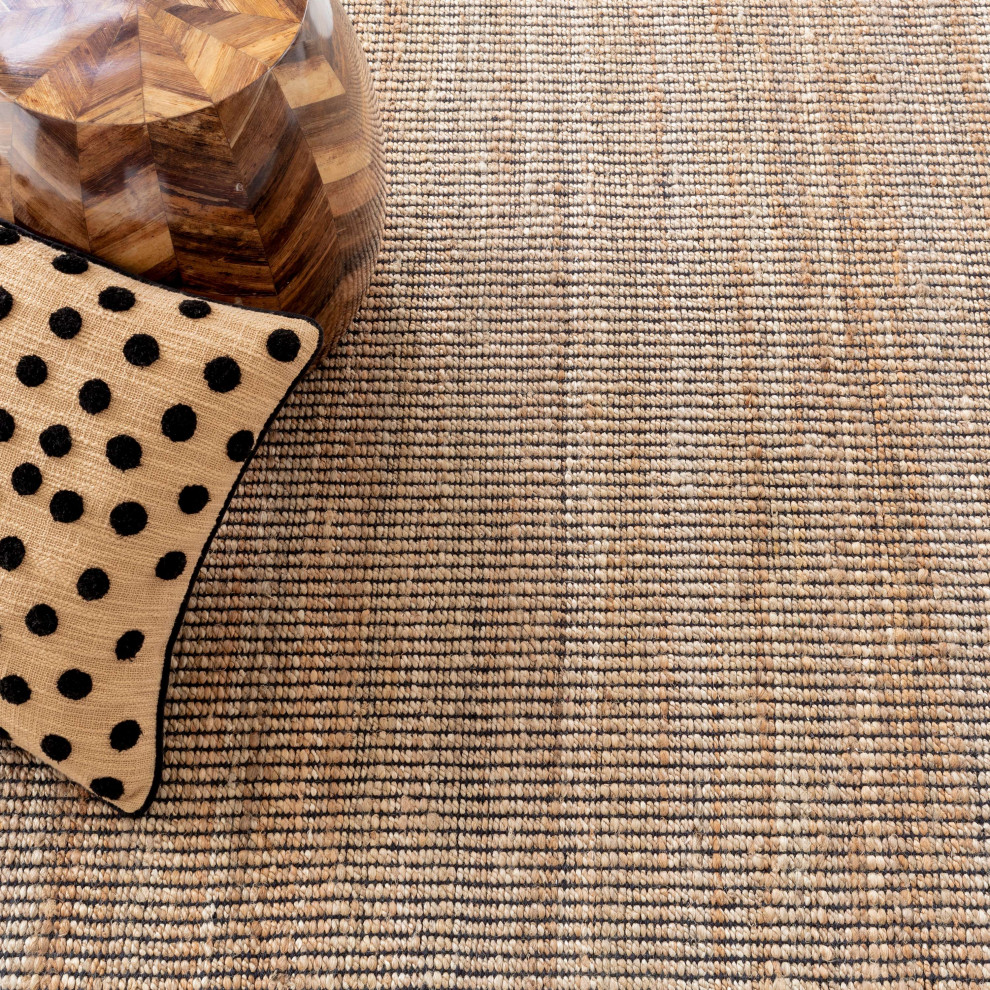 Gridwork Black Woven Jute Rug, 2'x3' Beach Style Area Rugs by