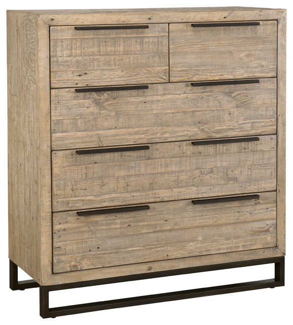 Norton Reclaimed Pine 5 Drawer Dresser, Large Shallow Dresser