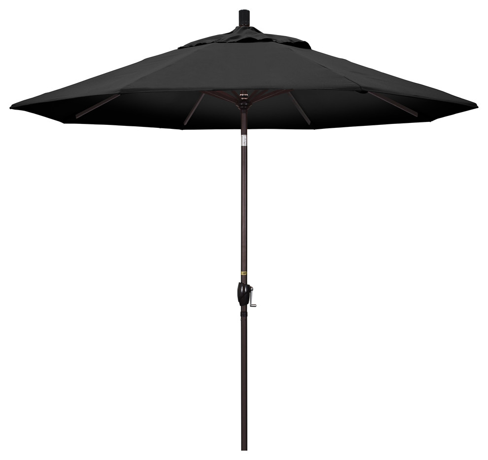 9' Bronze Push-Button Tilt Crank Aluminum Umbrella, Black Olefin