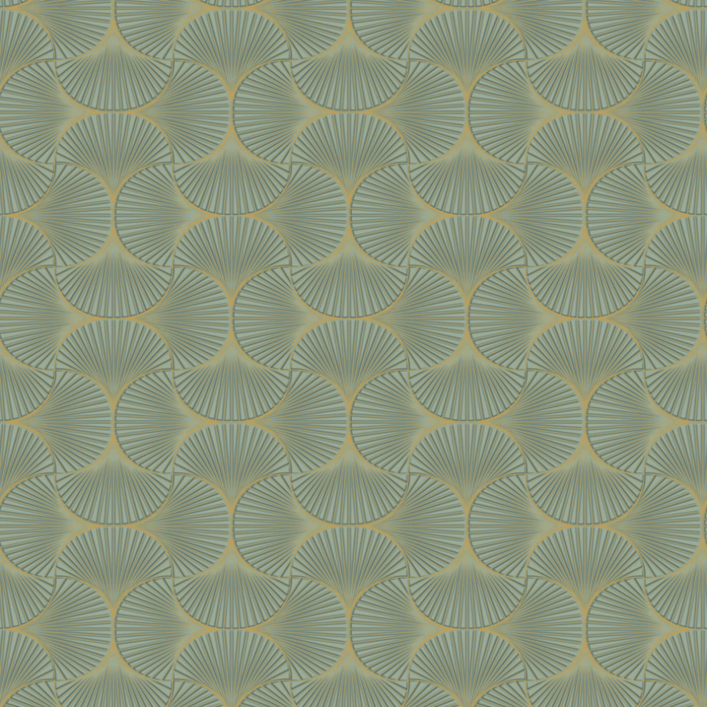 Gilded Scallop Non-Pasted Wallpaper, Green Agate