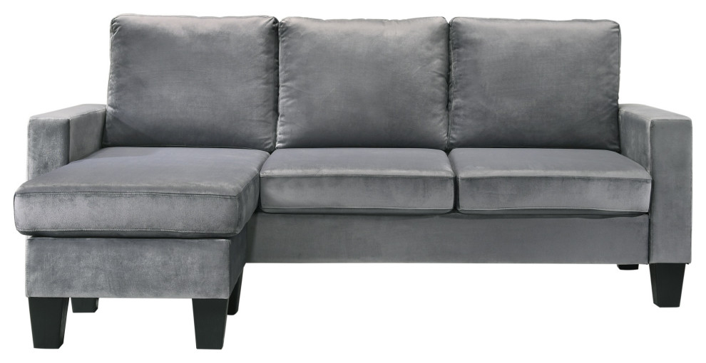 Gray Velvet LShaped Sofa With Flared Arms Sofas by VirVentures Houzz