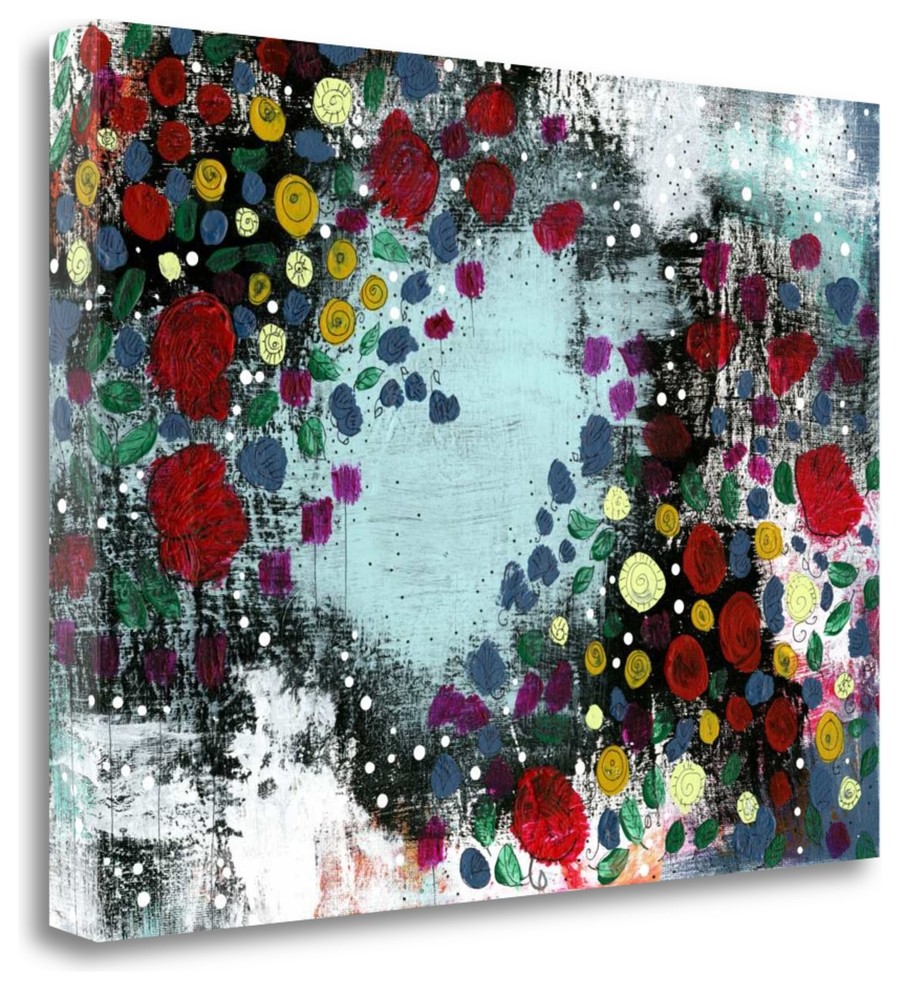 16X24 Sarah Ogren Yellow Flowers Abstract Gallery Wrapped Canvas 