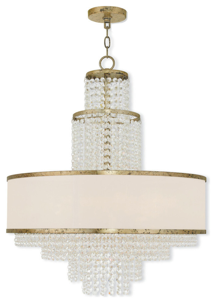 Chandelier With Clear Crystals and OffWhite Sheer Organza Shade Transitional Chandeliers