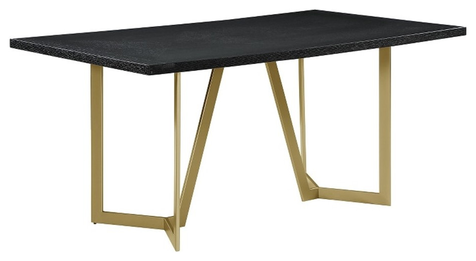 64 x 38 Black Wood Top Dining Table with Gold Painted Base