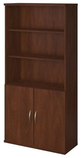 Bowery Hill 5 Shelf Bookcase With Doors In Hansen Cherry