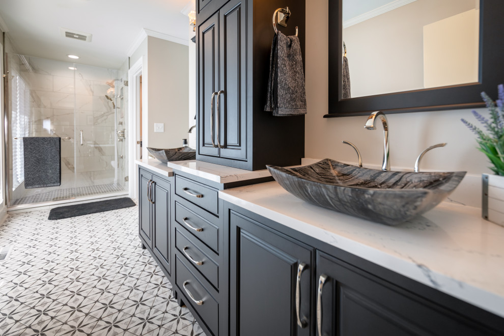 Eden Bath Master Bathroom with Stone Vessel Sinks Contemporary
