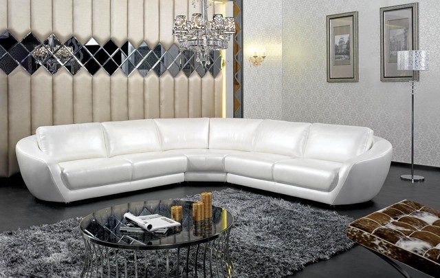 Contemporary Italian White Pearl Leather Sectional Sofa Modern