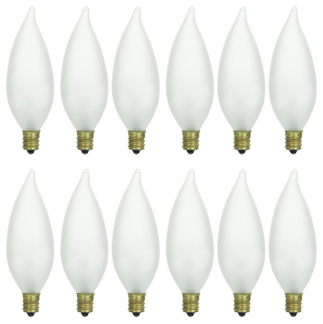 12 Pack Frost Flame Tip Chandelier Bulb, 25W, 120V, 1500 Hrs