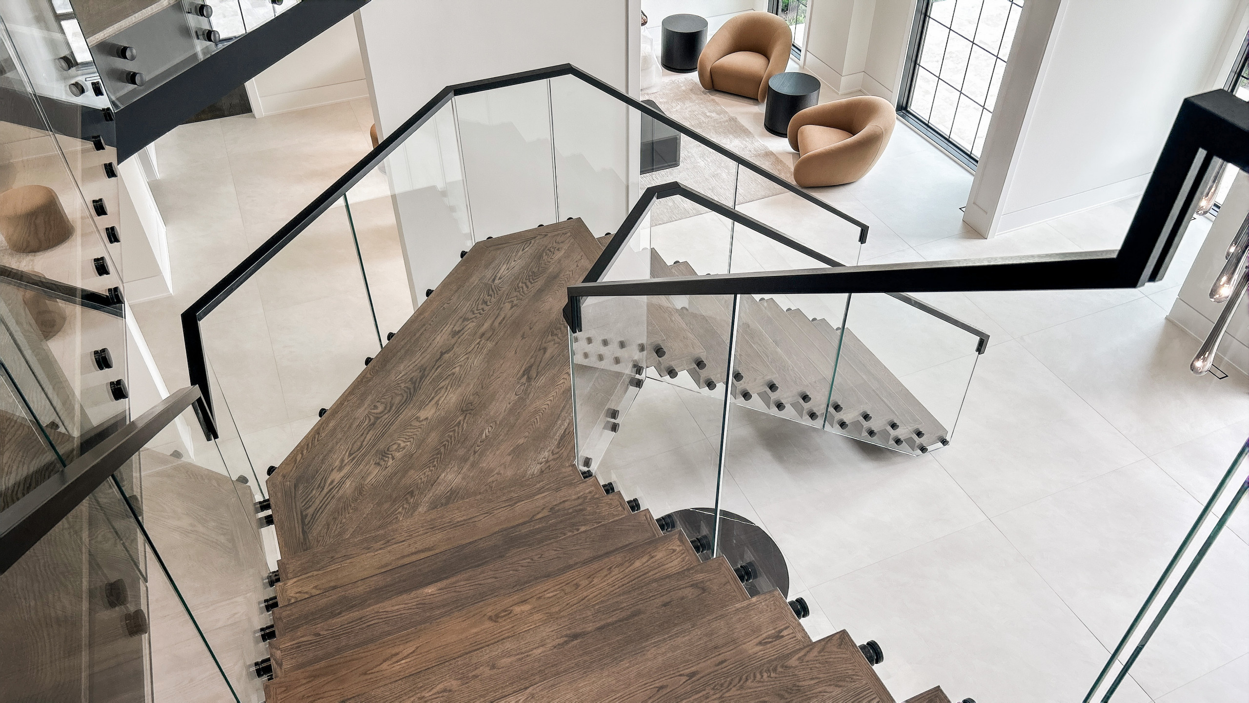 Project #159 | Modern Foyer Stair with Stand-off Glass Railing
