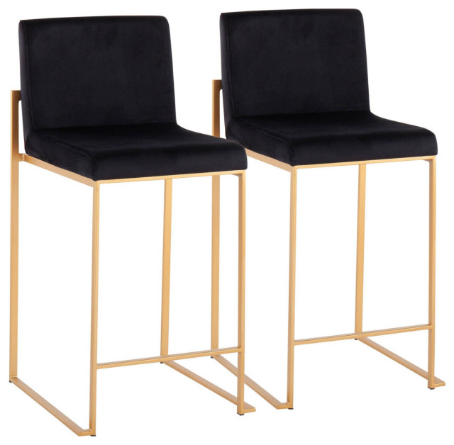 Fuji Contemporary High Back Counter Stool In Gold Steel And Black