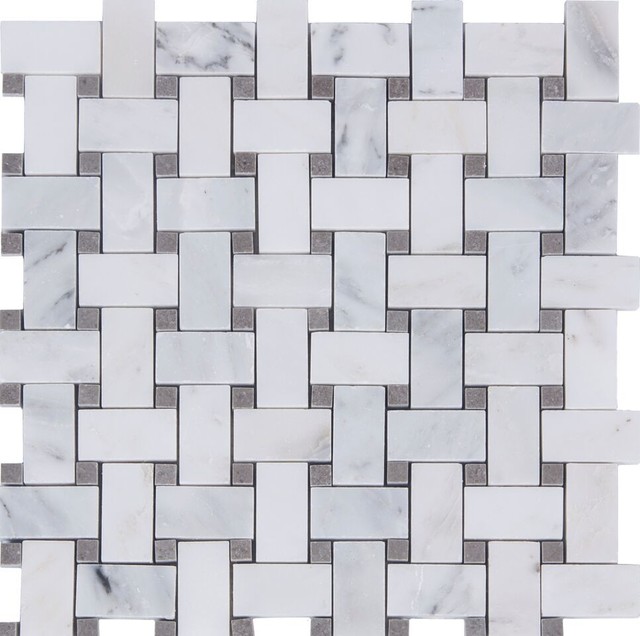 12 X12 Aspen White And Gray Marble Basketweave Tile Contemporary 12 X12 Aspen White And Gray Marble Basketweave Tile Single Sheet