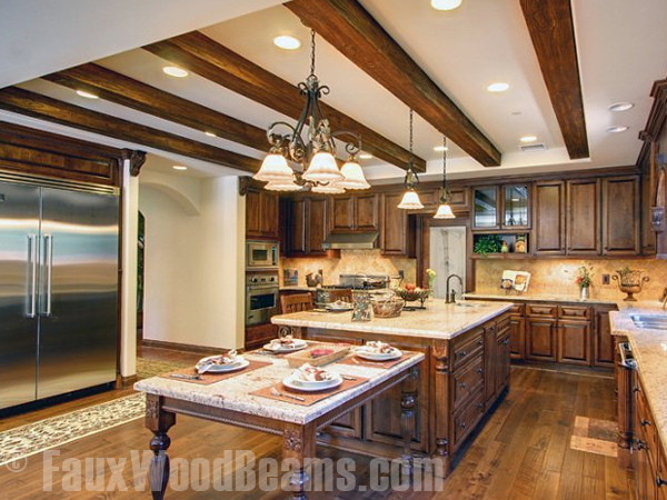 Faux Beams in Kitchen