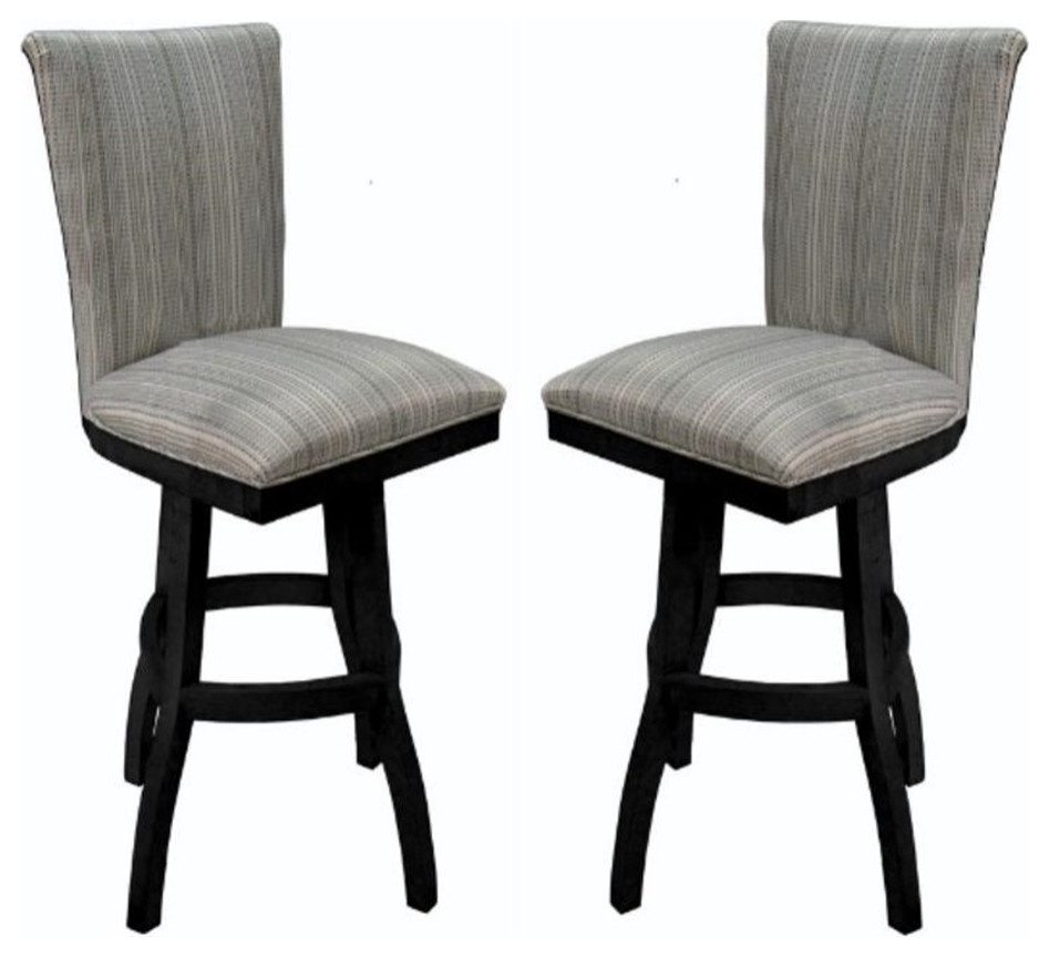 Home Square 34" Swivel Wood Tall Bar Stool in Natural Fun & Black Set of 3 Bar Stools And