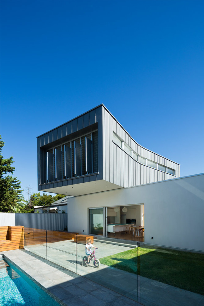 Large contemporary two-storey exterior in Adelaide with a flat roof.