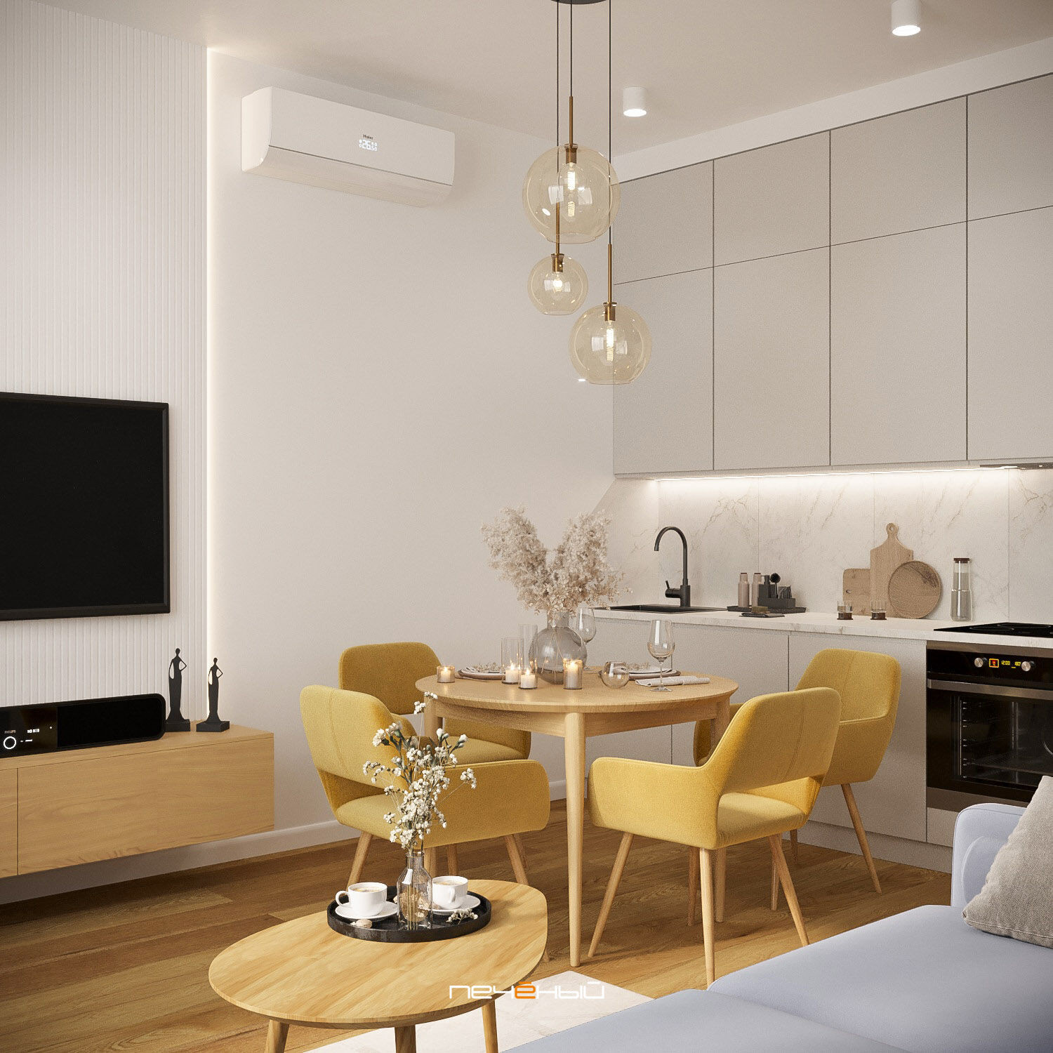 2025 Дизайн 1-комнатной квартиры 55 м² в современном стиле, Москва, ЖК Лица