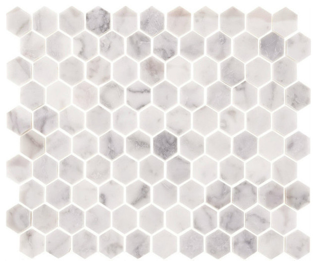 12 X12 Carrara Marble Polished Hexagons Contemporary Mosaic 12 X12 Carrara Marble Polished Hexagons Single Sheet
