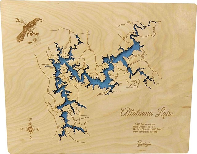 Allatoona Lake, GA - Laser cut wood map, Small - Rustic - Wall Accents ...