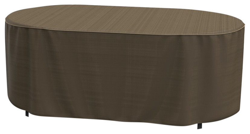 Budge NeverWet Hillside Oval Patio Table Cover, Black & Tan, Large - 28"h X 84"l
