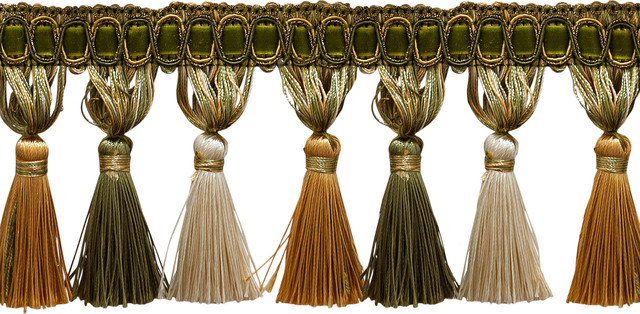 5 Yards Green Lt Gold White 3/" Bullion Fringe Trim Olive Garden